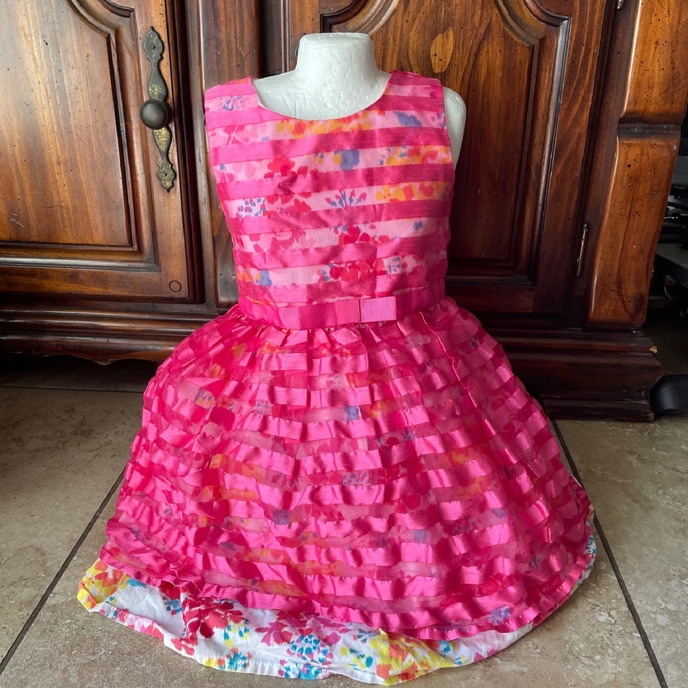 Children's Place 4T girls hot‎ pink Party puffy Dress Floral Ruffle Sleeveless